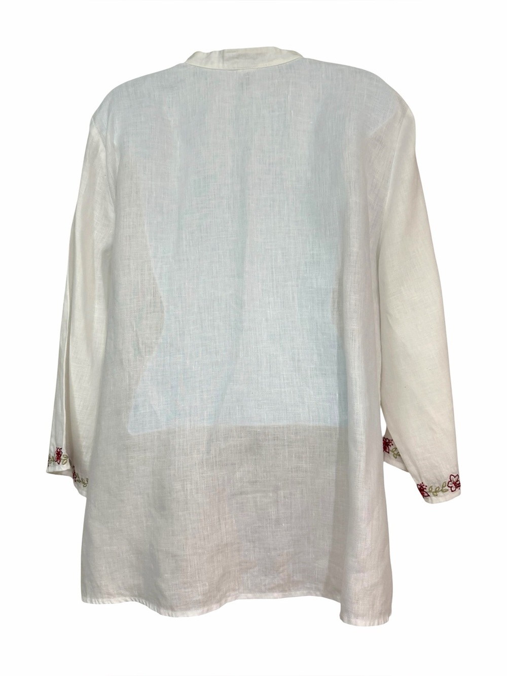 White Linen Floral Embroidered Top Size 16 Boho Peasant Tunic Breathable Summer - Picture 2 of 11